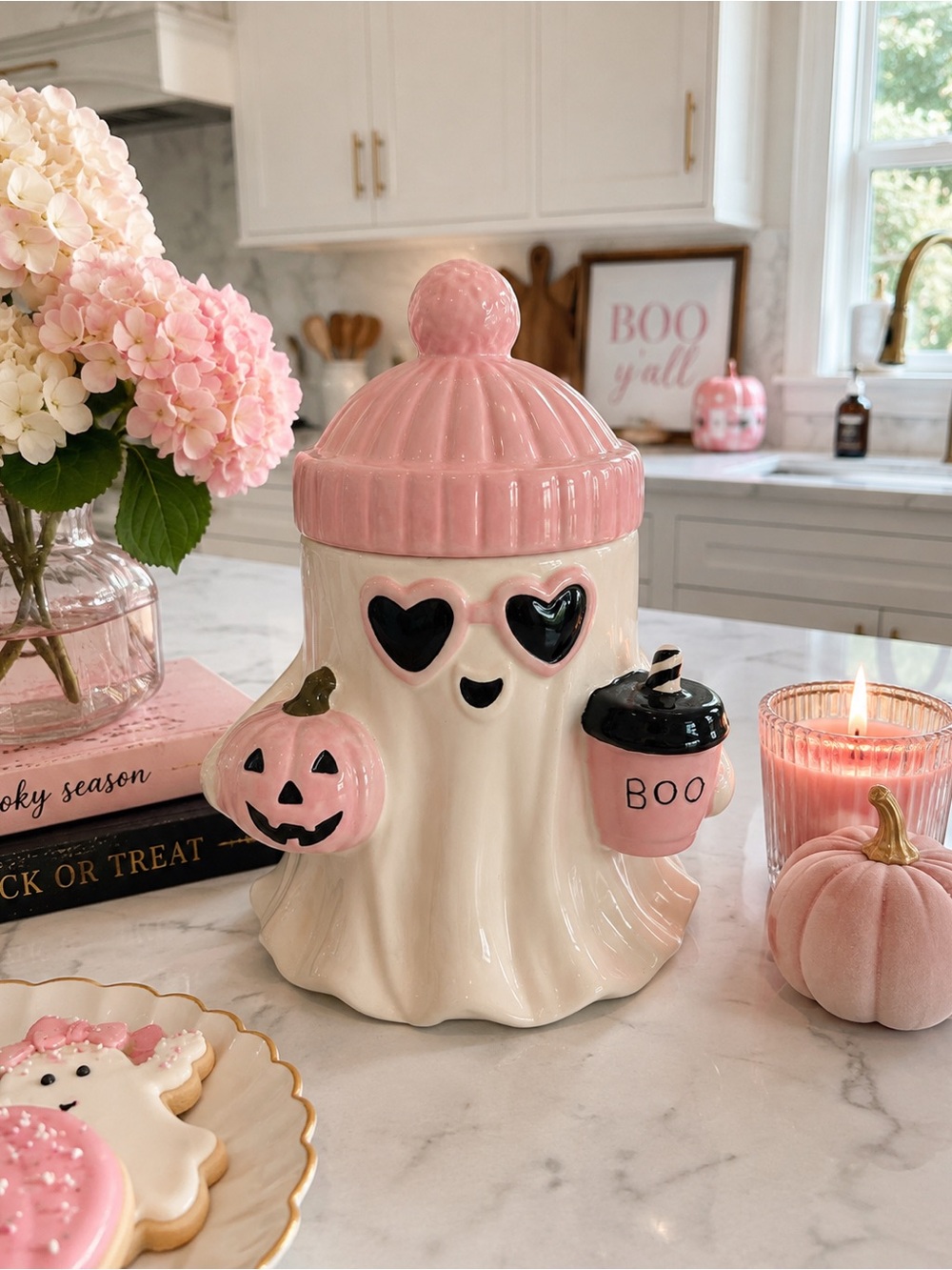 Pink Ghost Coffee Cup Ceramic Cookie Jar Pink Pumpkin Halloween Pinkoween Decor